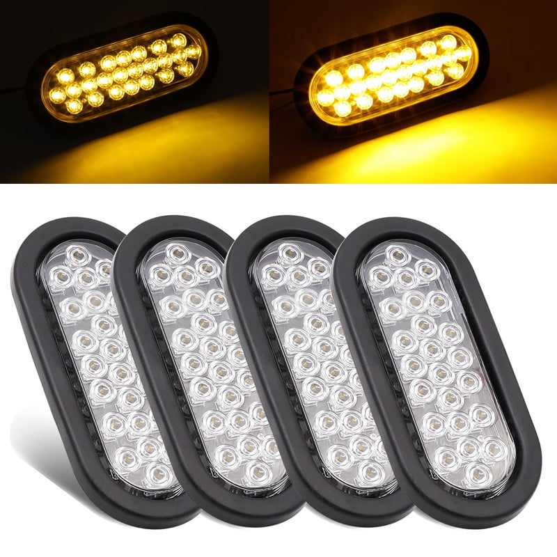 Ledvillage أضواء علامة الذيل البيضاوية الواضحة LEDvillage 6 بوصة مع عدسة شفافة برتقالية 24 LED لإشارة الانعطاف وموقف السيارات للشاحنة والمقطورة وRV مع غطاء ومقبس مصدود 12V DC (4 قطع) - Image 1